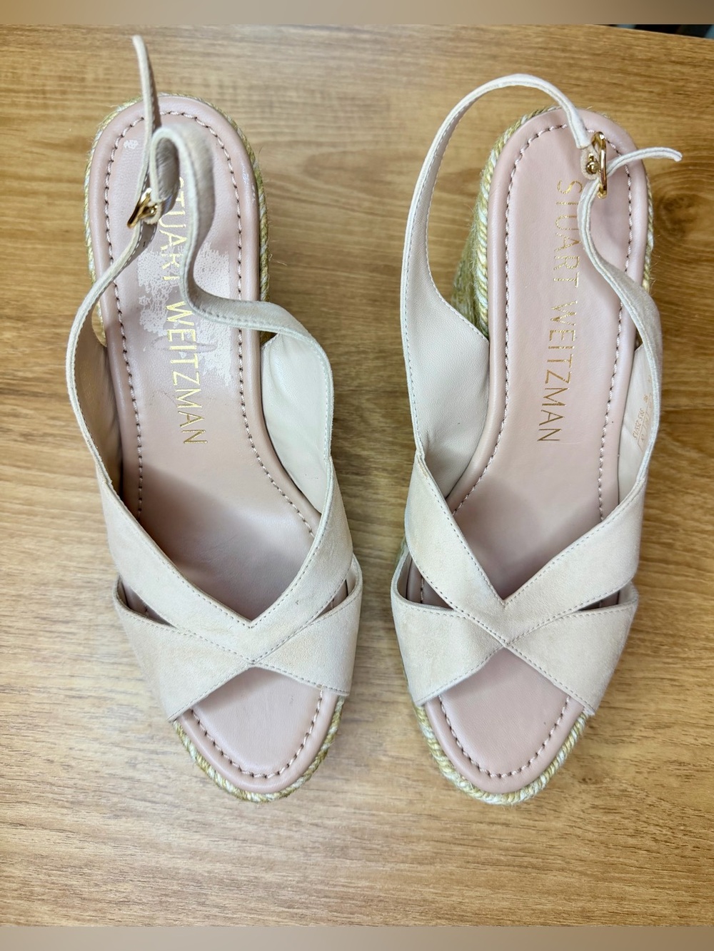 Stuart Weitzman Adobe Nude Espadrille Wedge Sandals Size 9 - Picture 2 of 13